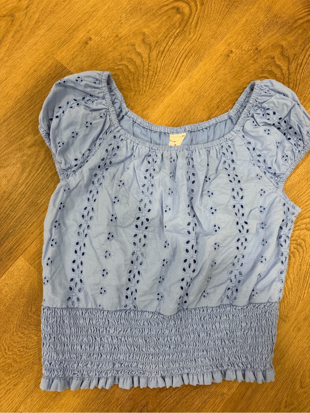 abercrombie kids light blue eyelet smocked top